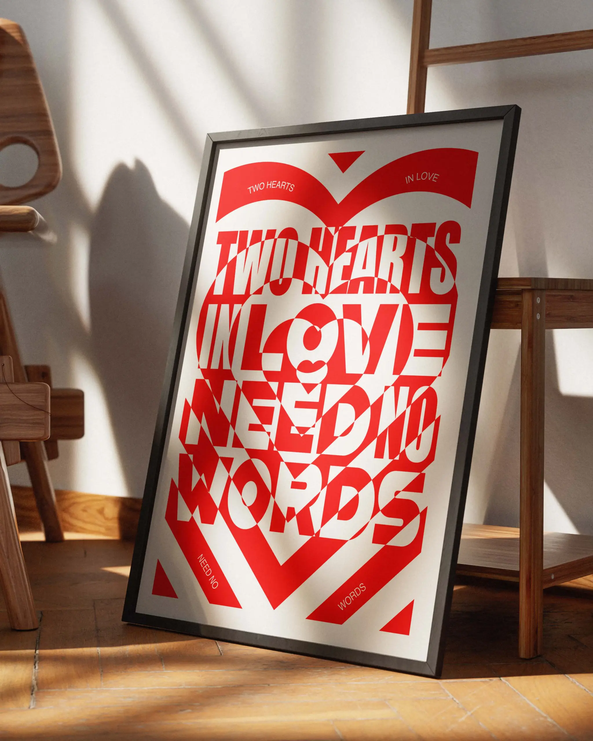 Two Hearts in Love Typography Poster | Romantic Wall Art for Couples